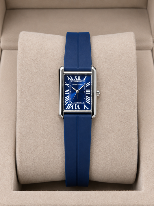 Premium Roman Dial Square Watch with Navy Silicone Strap|Primefinds.pk|WATCHES