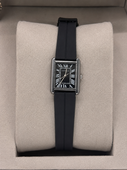 Premium Roman Dial Square Watch with Navy Silicone Strap|Primefinds.pk|WATCHES