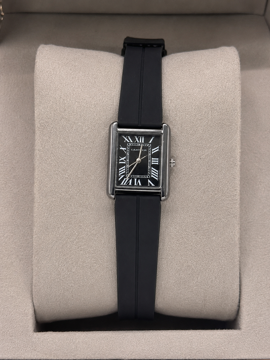 Premium Roman Dial Square Watch with Navy Silicone Strap|Primefinds.pk|WATCHES