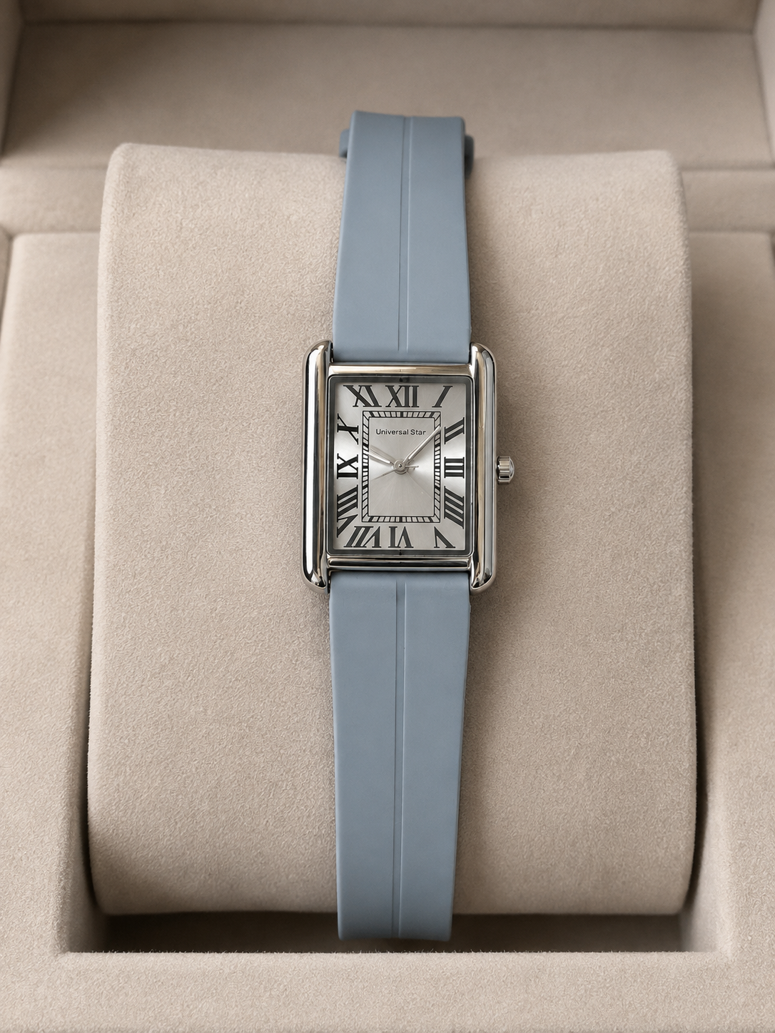 Premium Roman Dial Square Watch with Navy Silicone Strap|Primefinds.pk|WATCHES