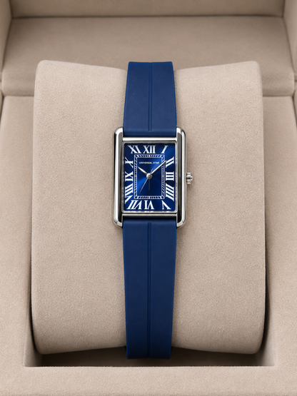 Premium Roman Dial Square Watch with Navy Silicone Strap|Primefinds.pk|WATCHES