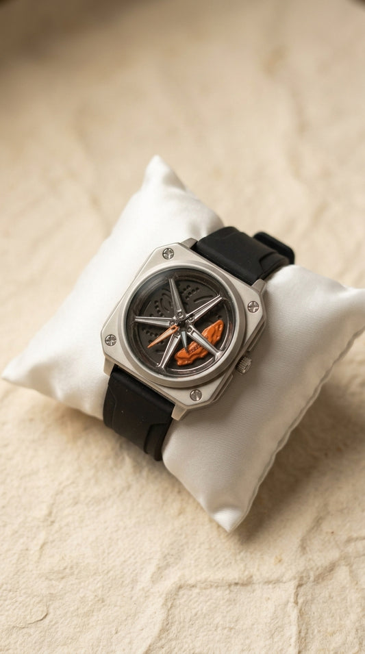 Luxury Wheel Rim Skeleton Automatic Rubber Strap Men's Watch