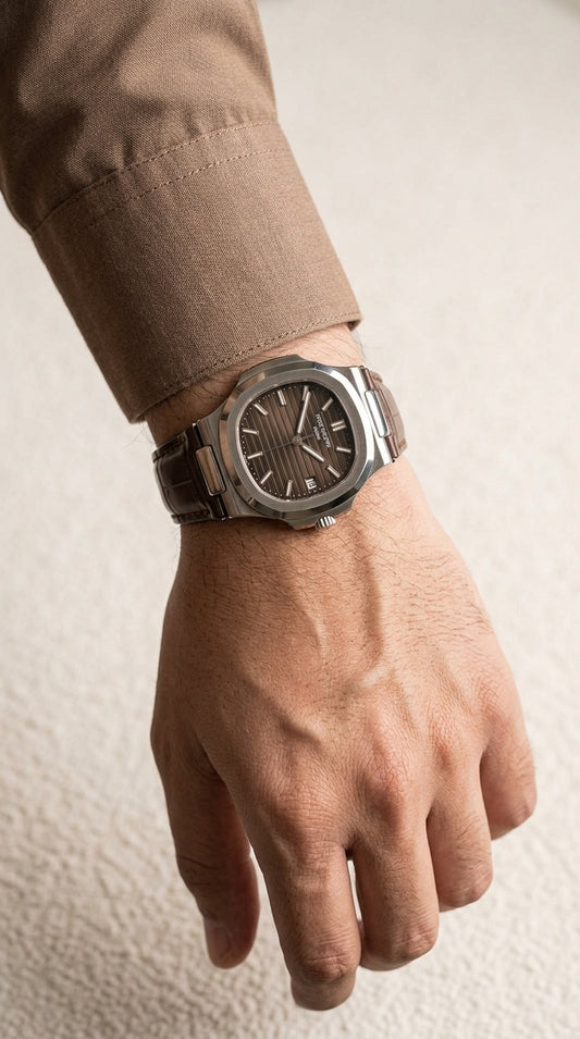 Luxury Integrated Steel  Watch with Brown Leather Strap