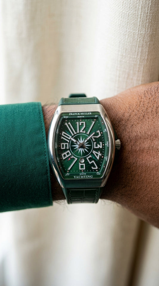 Luxury Emerald Green Tonneau Curved Dial Sport Strap Watch