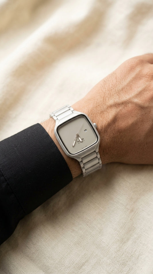 Modern Square Silver Stainless Steel Link Bracelet Men's Watch