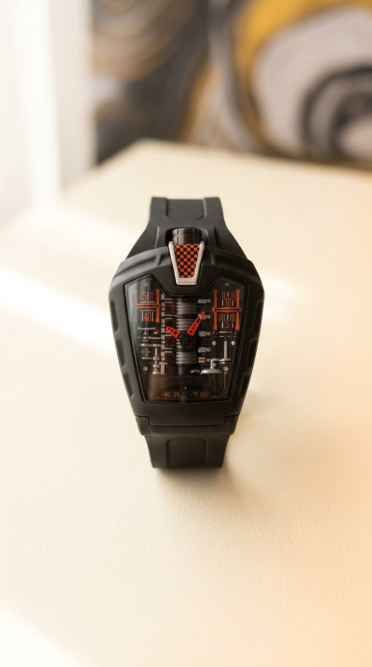 Luxury Black Tonneau Curved Dial Rubber Strap Men's Watch