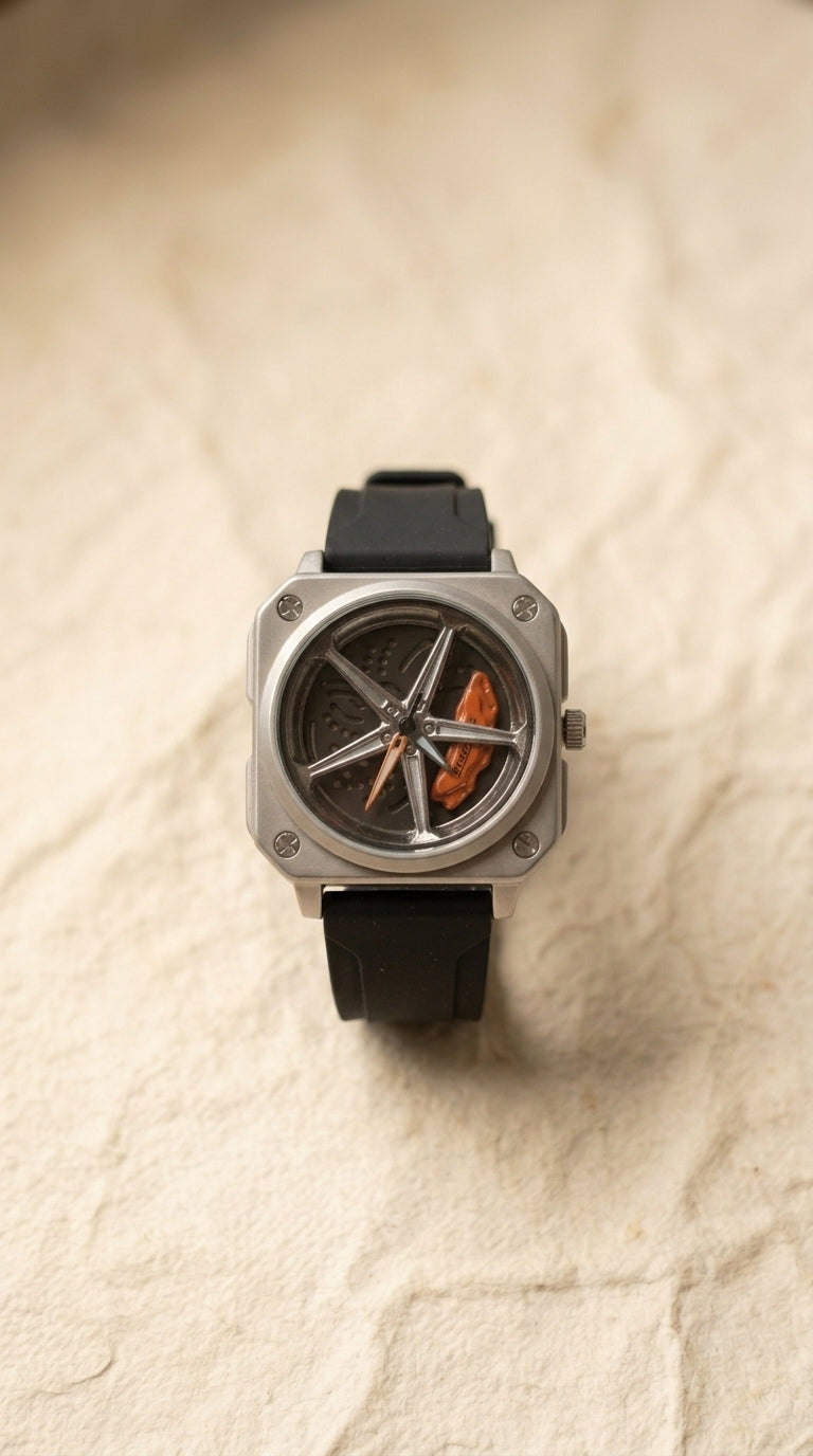 Luxury Wheel Rim Skeleton Automatic Rubber Strap Men's Watch