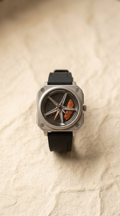 Luxury Wheel Rim Skeleton Automatic Rubber Strap Men's Watch