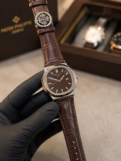 Luxury Integrated Steel  Watch with Brown Leather Strap